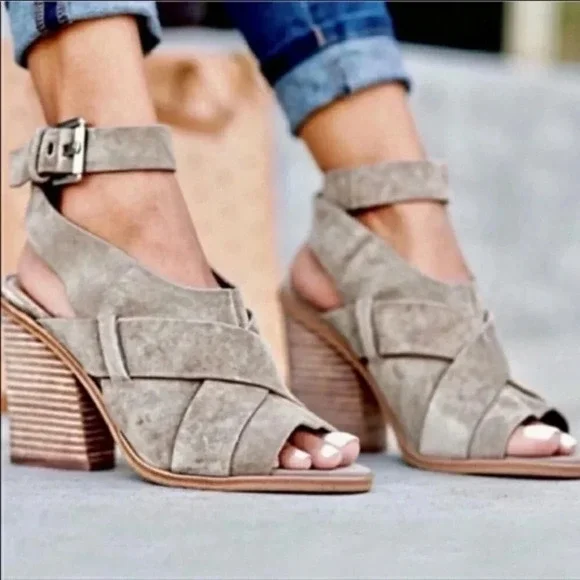 MARC FISHER Women’s Suede Valen peep toe sandals booties adjustable ankles 7.5 - Picture 1 of 8